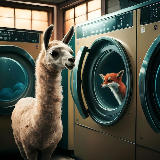 a llama and a llama are in a washing machine