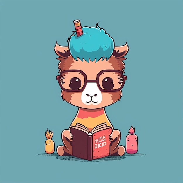 Llama Reading a book Vector Illustration