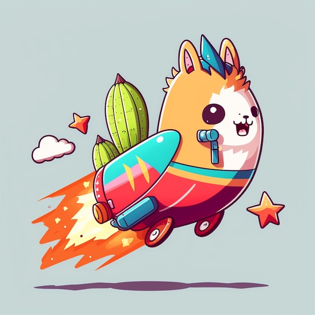 Llama Riding a Rocket Vector Illustration