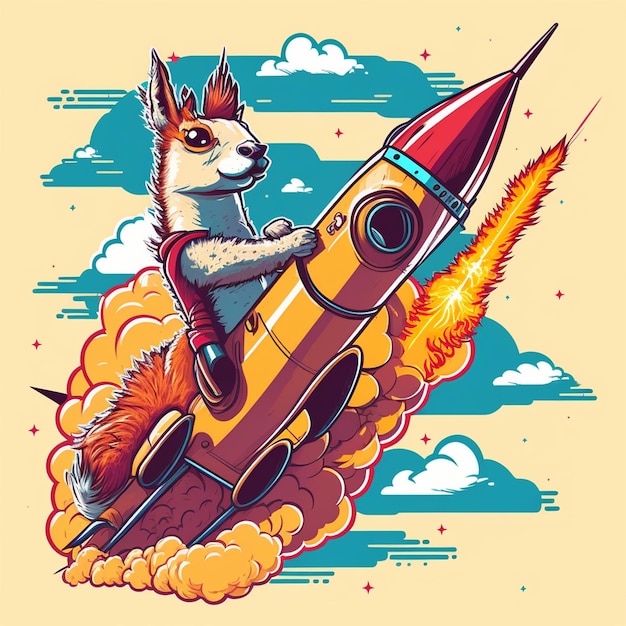 Llama Riding a Rocket Vector Illustration