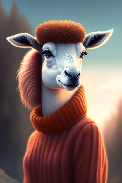 A llama in a sweater with a sweater that says'llama'on it