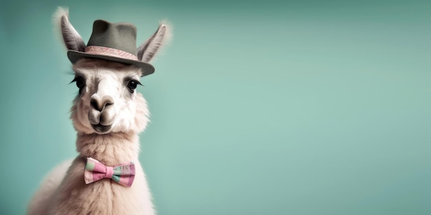 A llama wearing a bow tie and a bow tie.