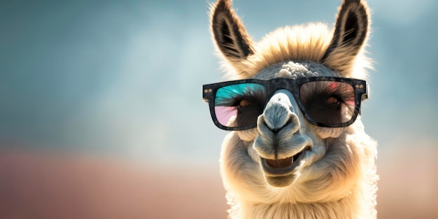 A llama wearing sunglasses and a pair of sunglasses