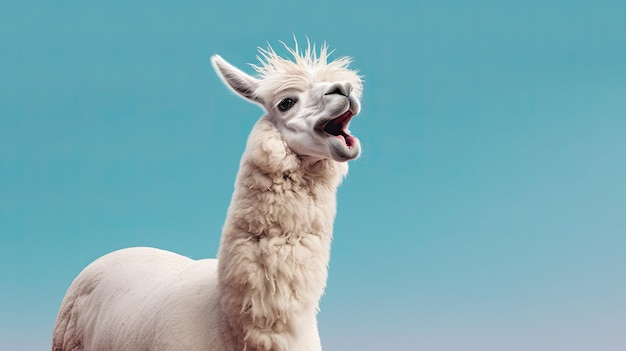 A llama with a blue sky behind it