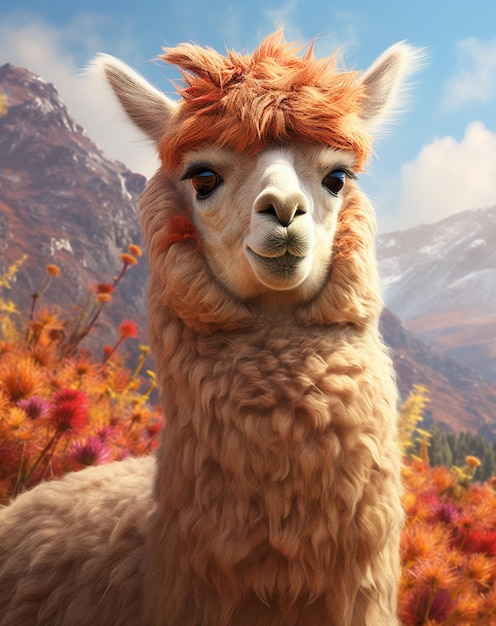 Premium AI Image | A llama with a mountain backdrop