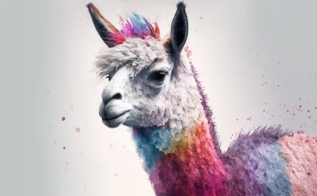 A llama with a rainbow pattern on it