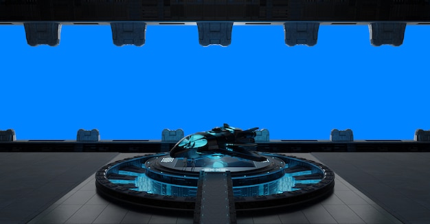 Photo llanding strip spaceship interior isolated on blue 3d rendering