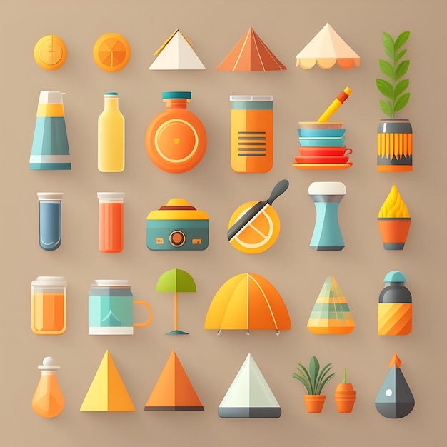 Lline icon set CampingVector illustration