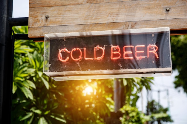 Lluminated letters Cold beer Street sign