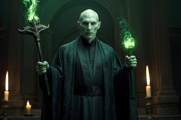 llustration of the wizard Voldemort creating an Avada Kedavra