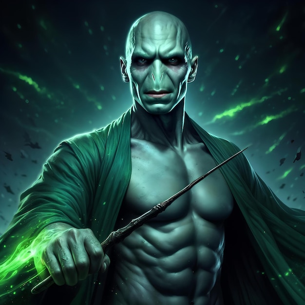 llustration of the wizard Voldemort creating an Avada Kedavra