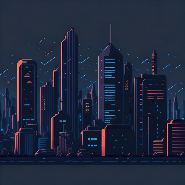 lo fi animation style night city skyline
