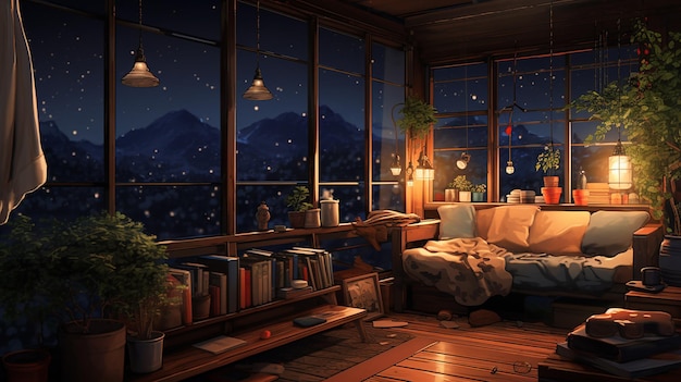 Lo Fi cozy room wallpaper