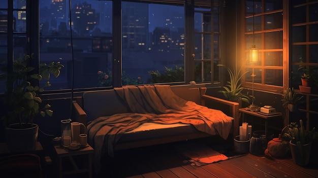 Lo Fi cozy room wallpaper