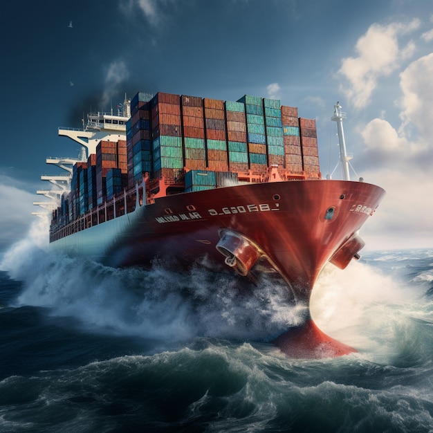 Loaded container cargo ship in ocean background wallpaper ai generated picture