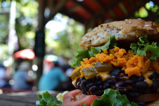 Photo loaded sweet potato black bean burger food burger