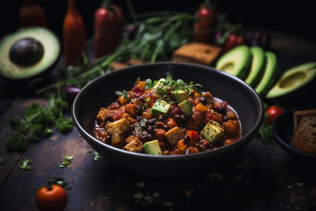 Loaded Veggie Chili with Avocado