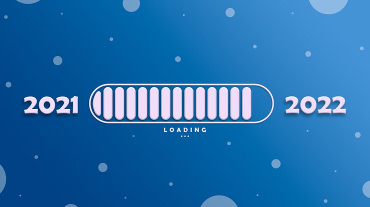 Photo loading bar new 2020 year on blue background 3d