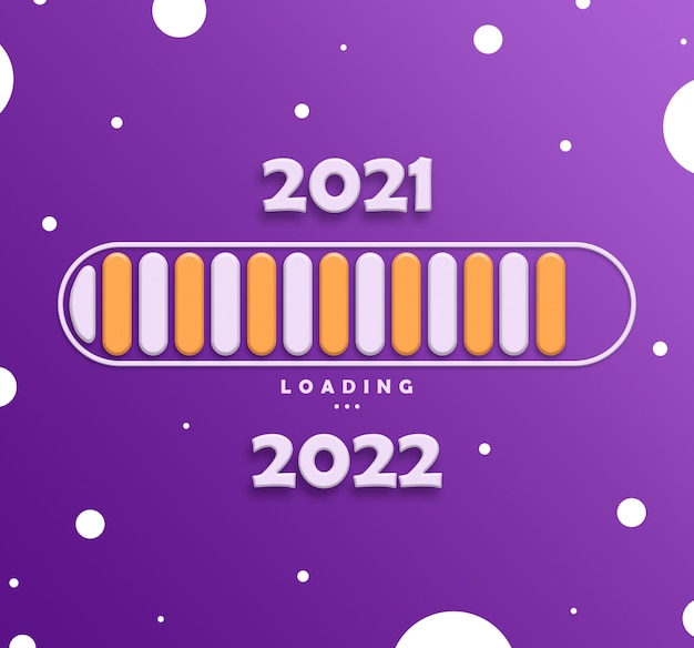 Barra di caricamento nuovo anno 2020 su sfondo viola 3d