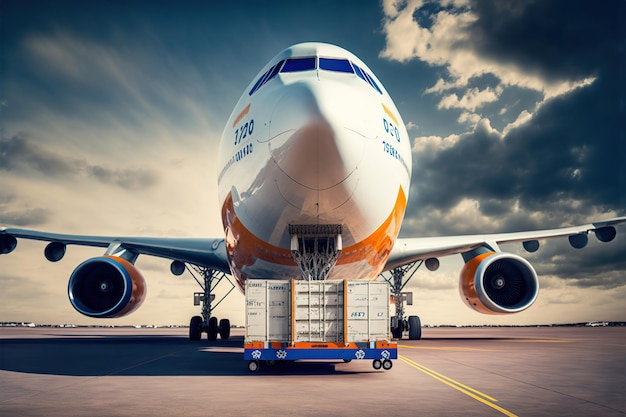 空港で飛行機に貨物を積み込むジェネレーティブ AI イラスト