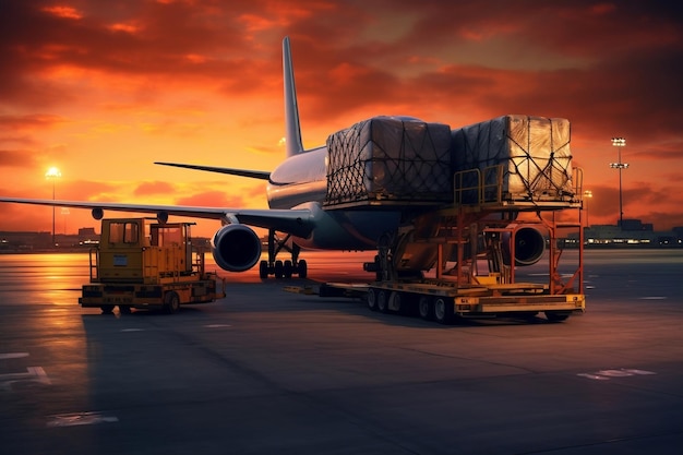 Loading Commercial Cargo Airplane with Freight at Airport Generative AI