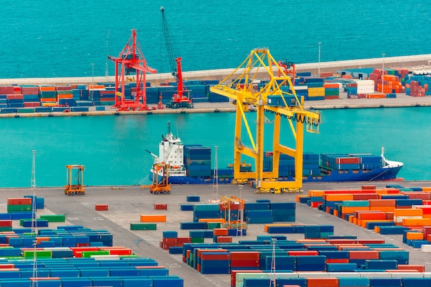 Loading containers on a sea cargo ship, Barcelona