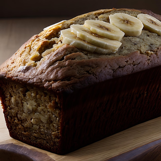 A loaf of banana bread with bananas on top