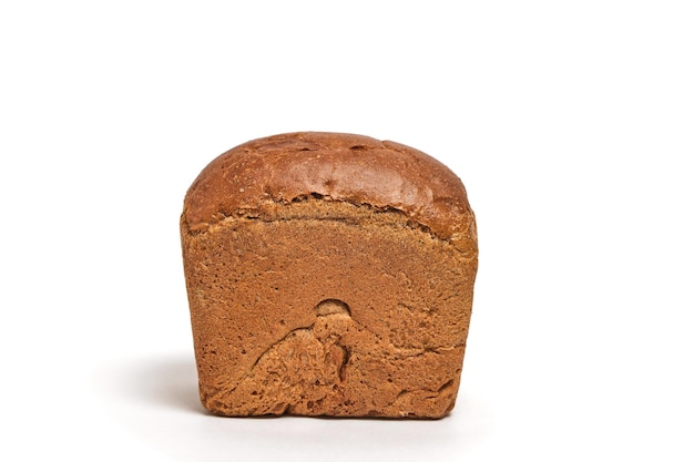 Loaf black bread on white background.