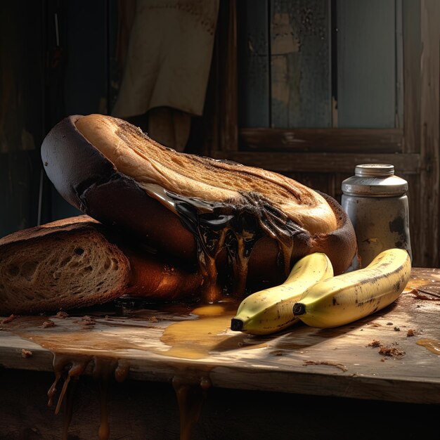 Photo a loaf of bread and a bag of oil on a table