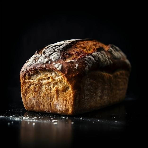 Loaf of bread on black background