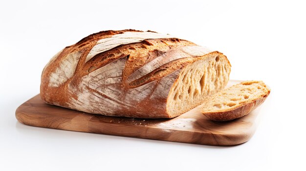 Photo a loaf of bread on a cutting board with a white background