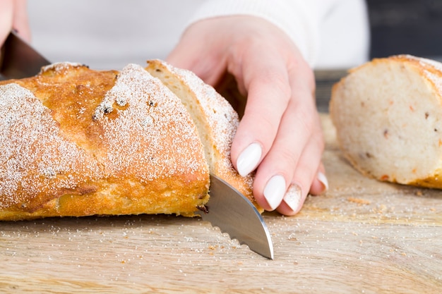 Loaf of bread on a cutting board