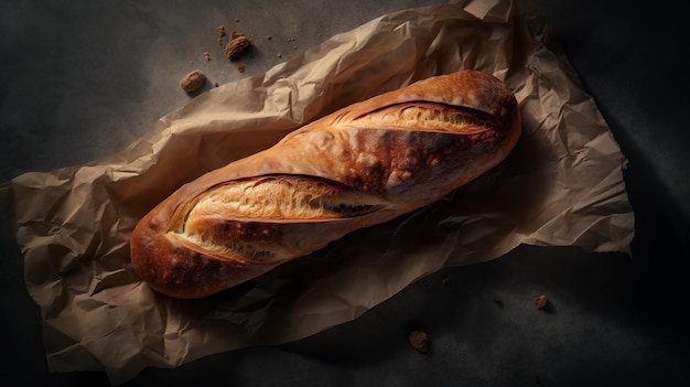 loaf of bread on a dark background top view