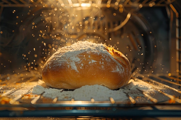 A loaf of bread rising in the oven with flour yeast and salt