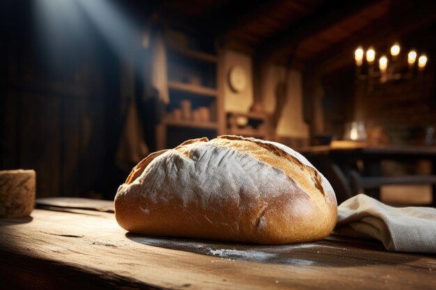 a loaf of bread sitting on a wooden board