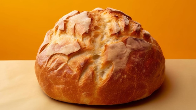黄色い背景に隔離された美しい食欲的なパンを焼いたパン