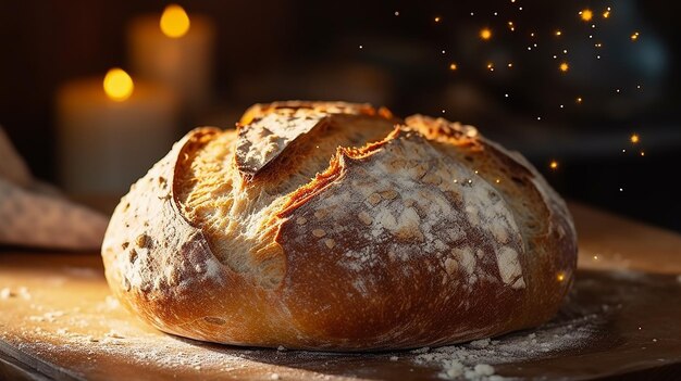 a loaf of bread with a candle behind it