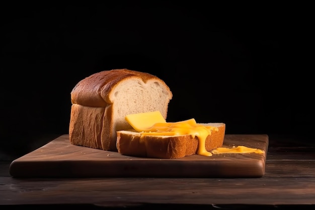 A loaf of bread with cheese and a slice of bread