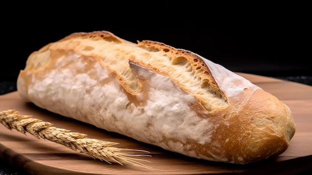 A loaf of bread with a few grains of wheat on it