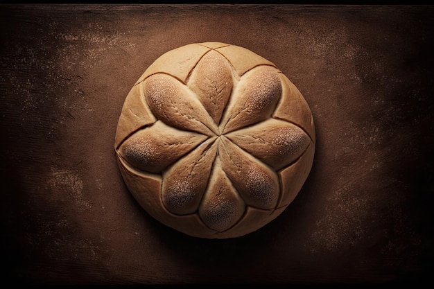 A loaf of bread with a flower design on the top.