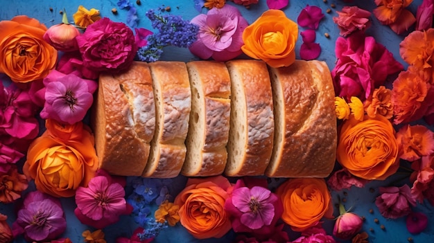 A loaf of bread with flowers on the top