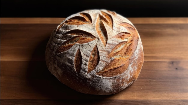 A loaf of bread with a leaf pattern on it