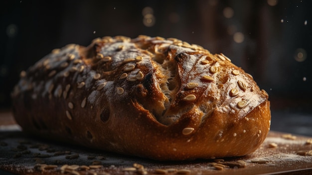 A loaf of bread with oatmeal on it