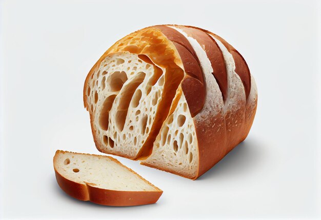 A loaf of bread with a slice cut out of it