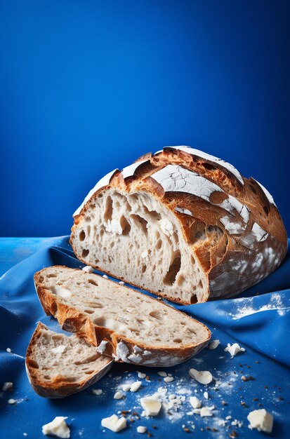 Foto una paglia di pane con una fetta tagliata