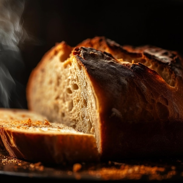 A loaf of bread with a smoke rising from it.