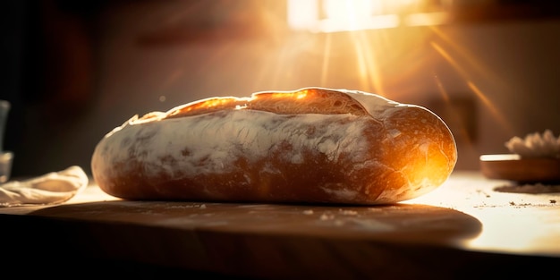 A loaf of bread with the sun shining on it