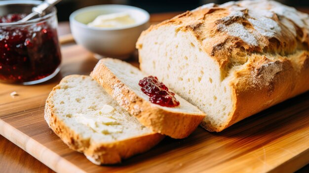 Loaf of Bread on Wooden Cutting Board for Home Baking or Delicious Meals