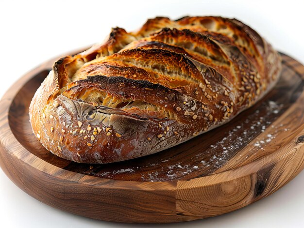 A loaf of bread on a wooden plate