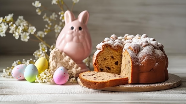 A loaf of easter bread with a bunny on the side.